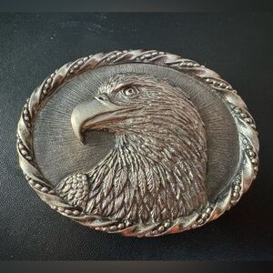 VINTAGE NWOT COLORADO SILVER STAR EAGLE PROFILE W/ ROPE BORDER BELT BUCKLE. OS